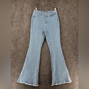 Striped Flare Jeans Women’s Juniors 11 High Rise Retro Festival Zip Front